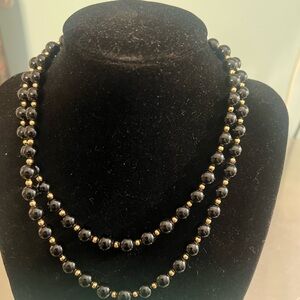 30” Black Onyx & 14K Yellow Gold Bead Necklace